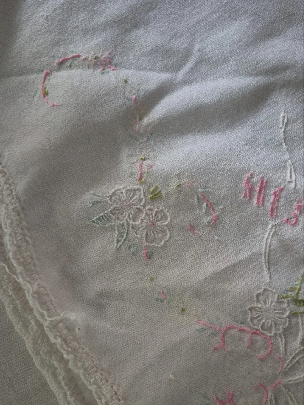His & Hers White Pillowcase with Delicate Pink & Green Embroidery